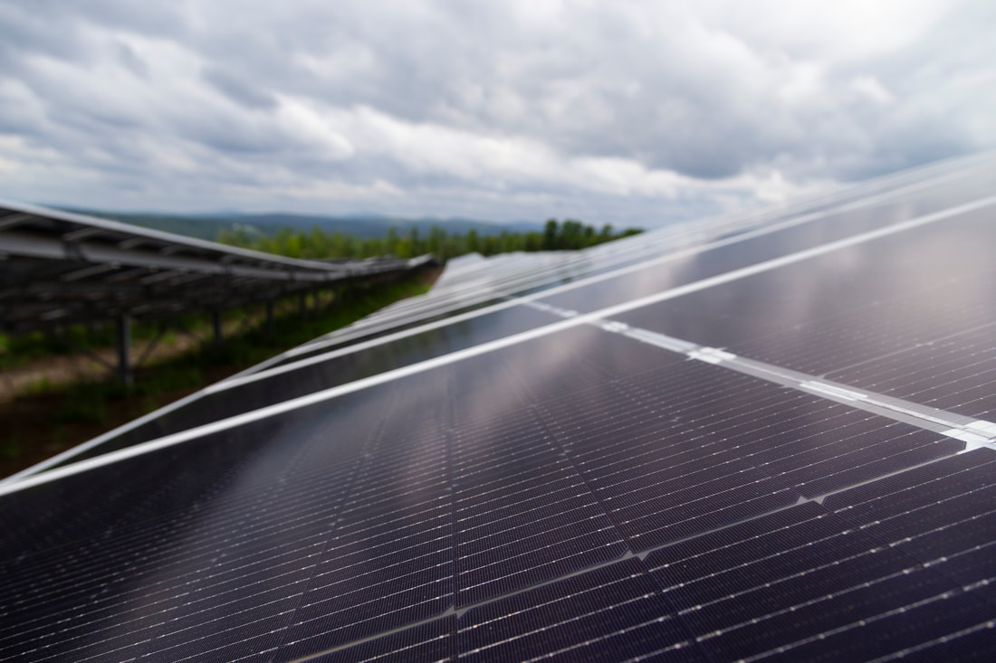 An up-close shot of a solar panel from the Farmington field.